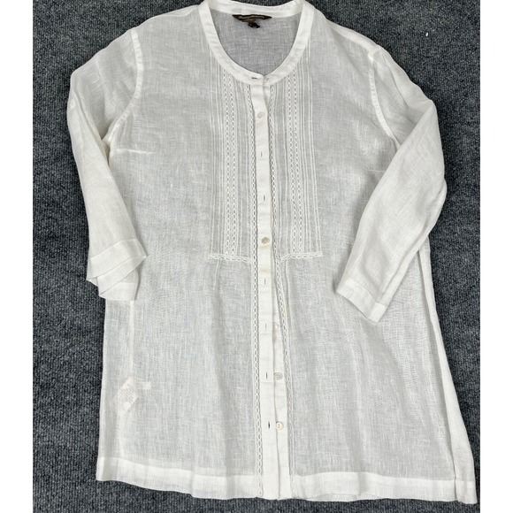 Tommy Bahama Tops - Tommy Bahama Women's Size S/P 100% Linen White Blouse Long Sleeve Collarless